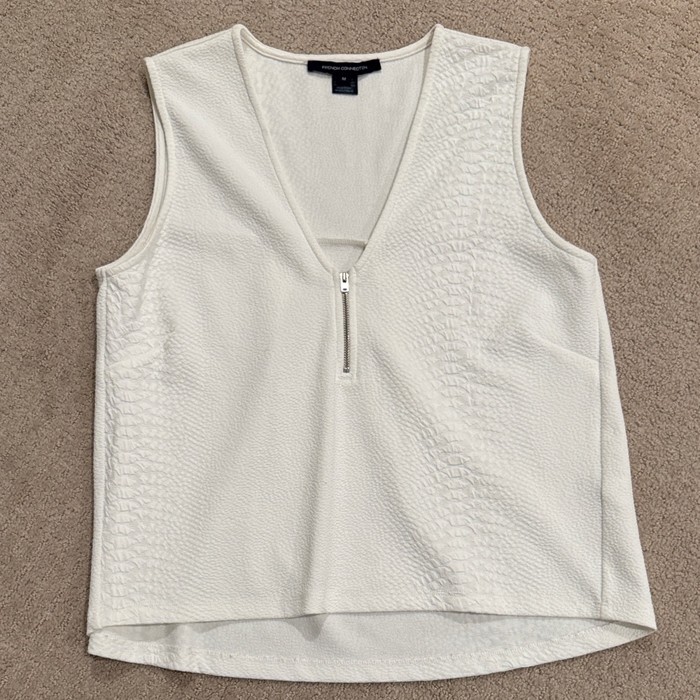 French Connection Cream Textured Sleeveless Blouse